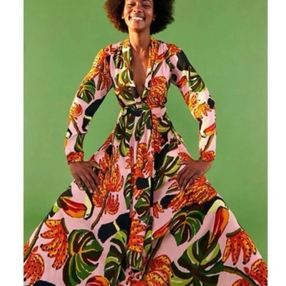 NEW FARM Rio Pink Toucananas Maxi Dress Tropical Toucan Bananas Size XS/S